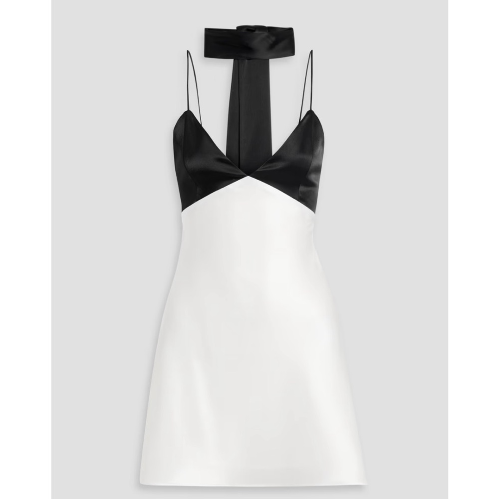 Alice and Olivia Julienne Two-tone Satin-Crepe Mini Dress with Tie